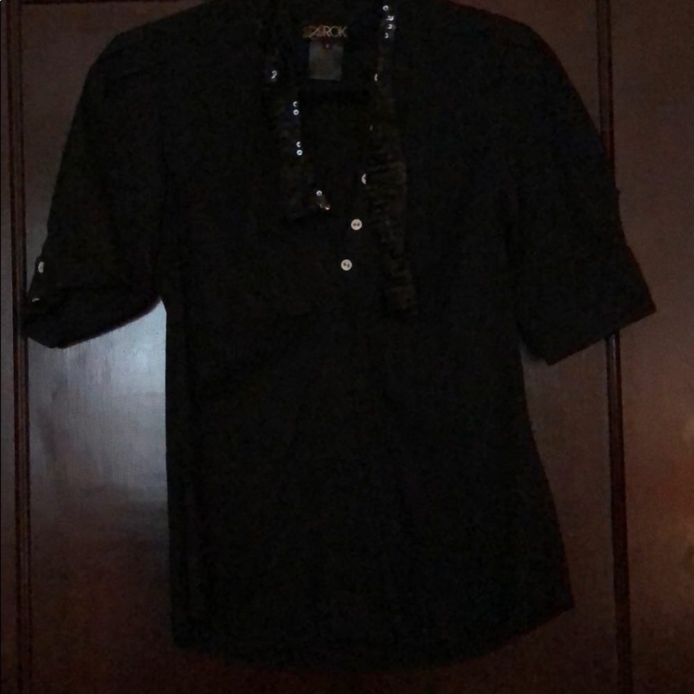 LaROK Tuxedo Shirt with Sequin “Bow Tie”